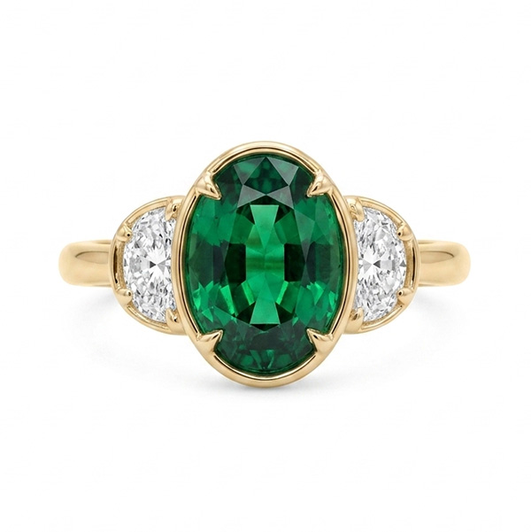 18K Oval Tsavorite & Diamond Ring